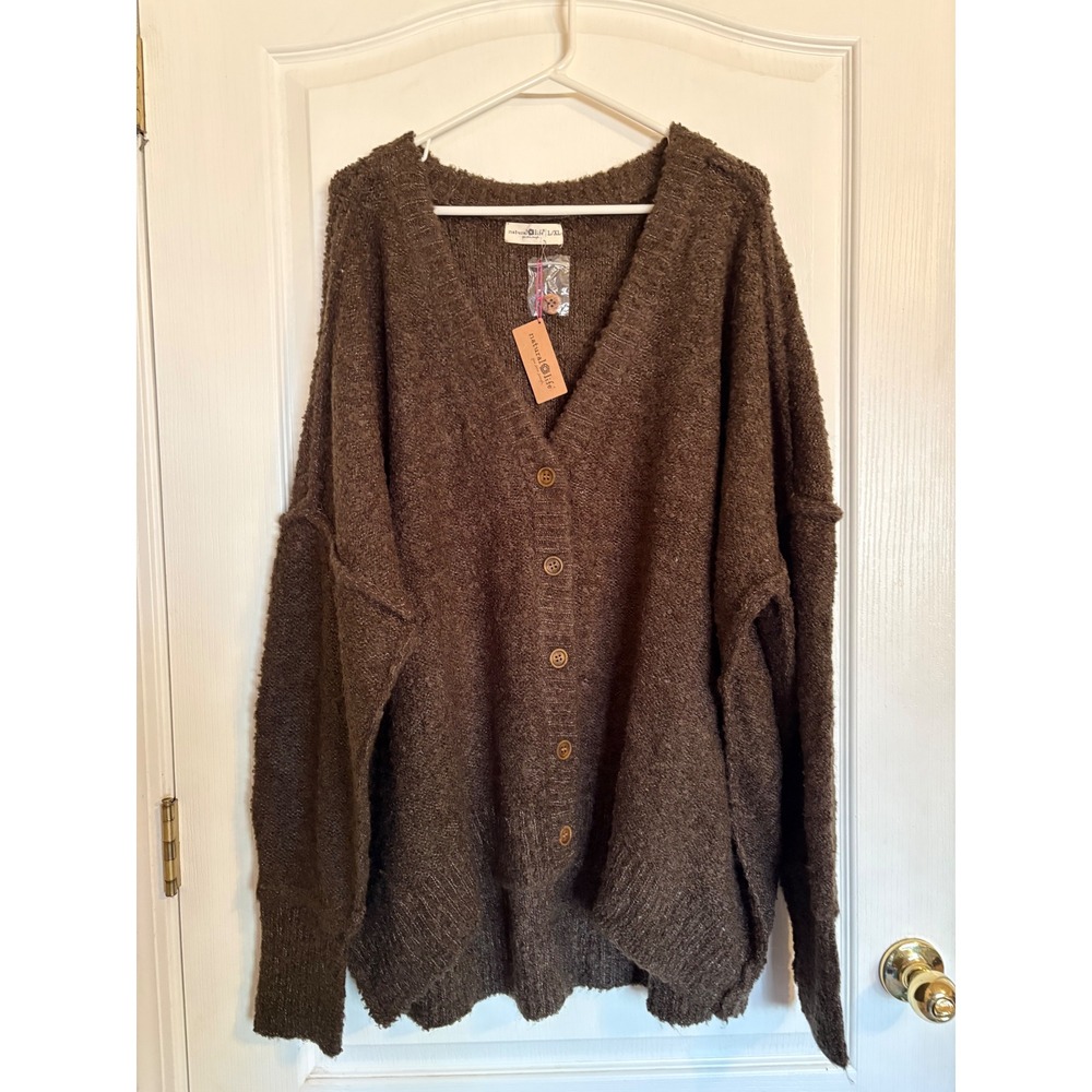 Natural Life Cardigan Women L/XL Brown NEW Oversized Boucle Knit SWTR000954